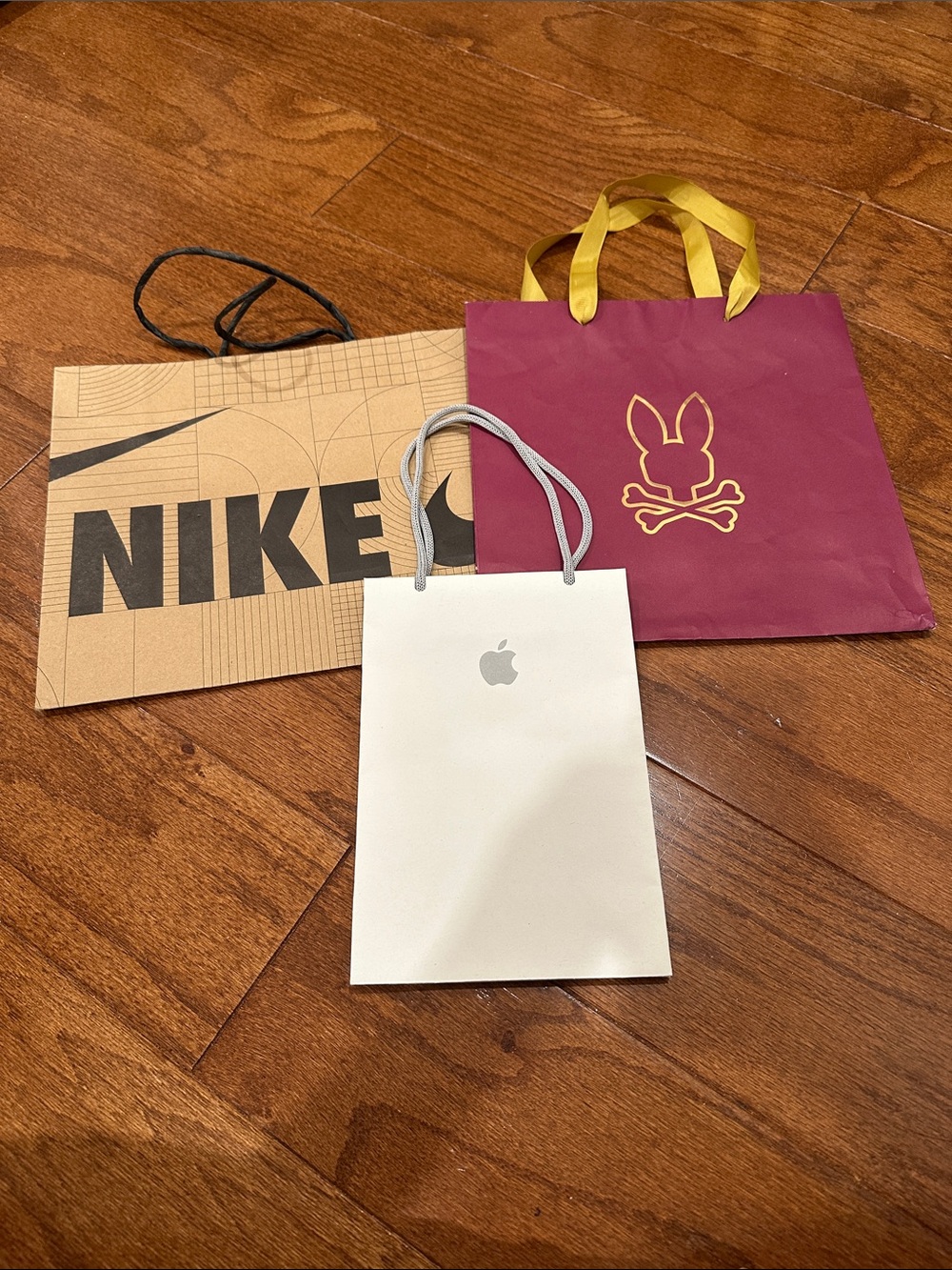 Psycho Bunny Maroon Gift Bag with Gold Logo and Yellow Handles bundle